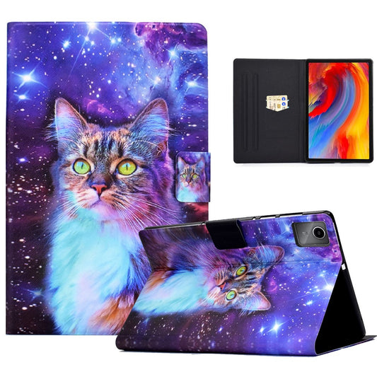 For Lenovo Tab M11 / Xiaoxin Pad 11 2024 Case Card Holder Pattern Leather Tablet Cover - Sky and Cat