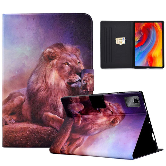 For Lenovo Tab M11 / Xiaoxin Pad 11 2024 Case Card Holder Pattern Leather Tablet Cover - Lion