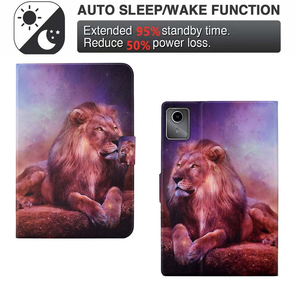 For Lenovo Tab M11 / Xiaoxin Pad 11 2024 Case Card Holder Pattern Leather Tablet Cover - Lion