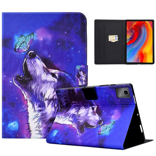 For Lenovo Tab M11 / Xiaoxin Pad 11 2024 Case Card Holder Pattern Leather Tablet Cover - Butterfly and Wolf