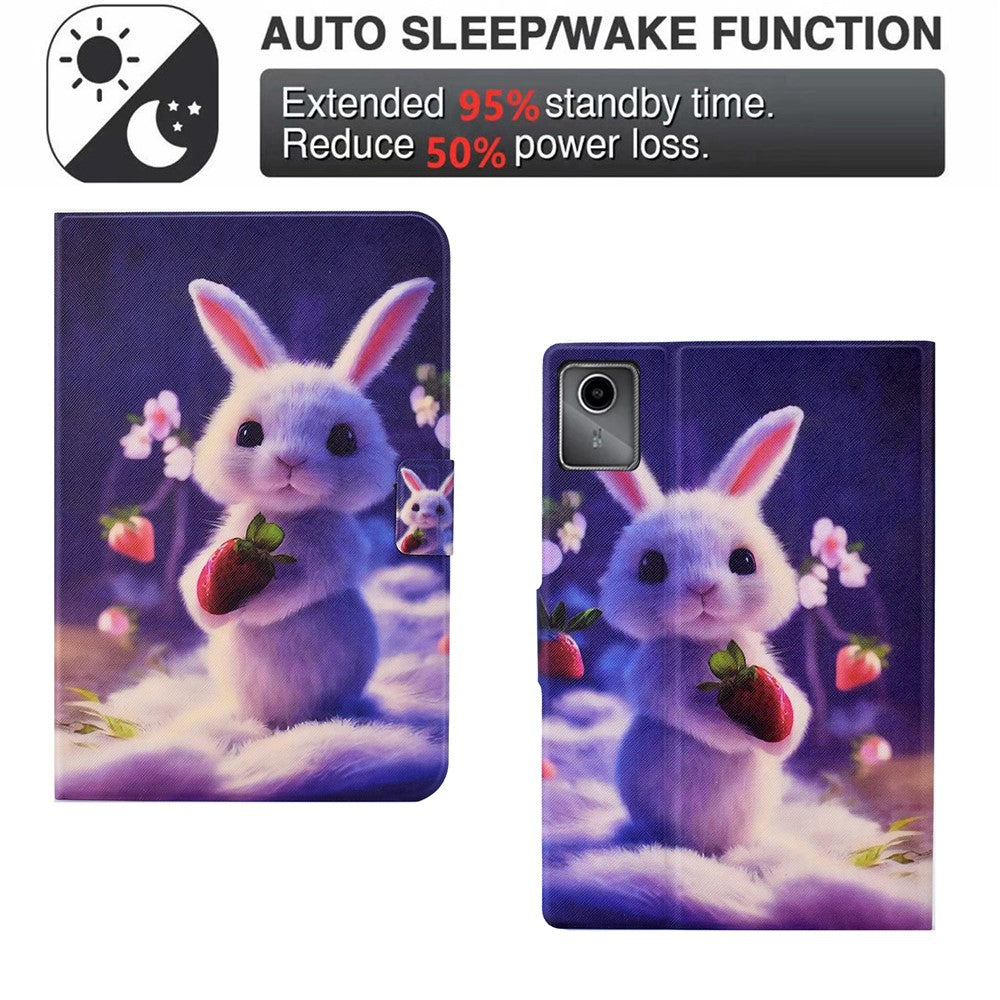 For Lenovo Tab M11 / Xiaoxin Pad 11 2024 Case Card Holder Pattern Leather Tablet Cover - Strawberry Bunny