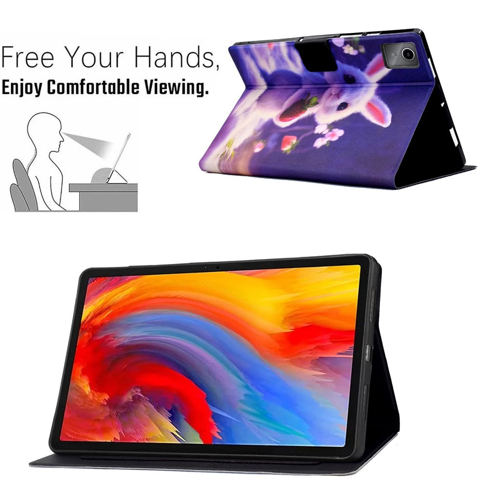 For Lenovo Tab M11 / Xiaoxin Pad 11 2024 Case Card Holder Pattern Leather Tablet Cover - Strawberry Bunny