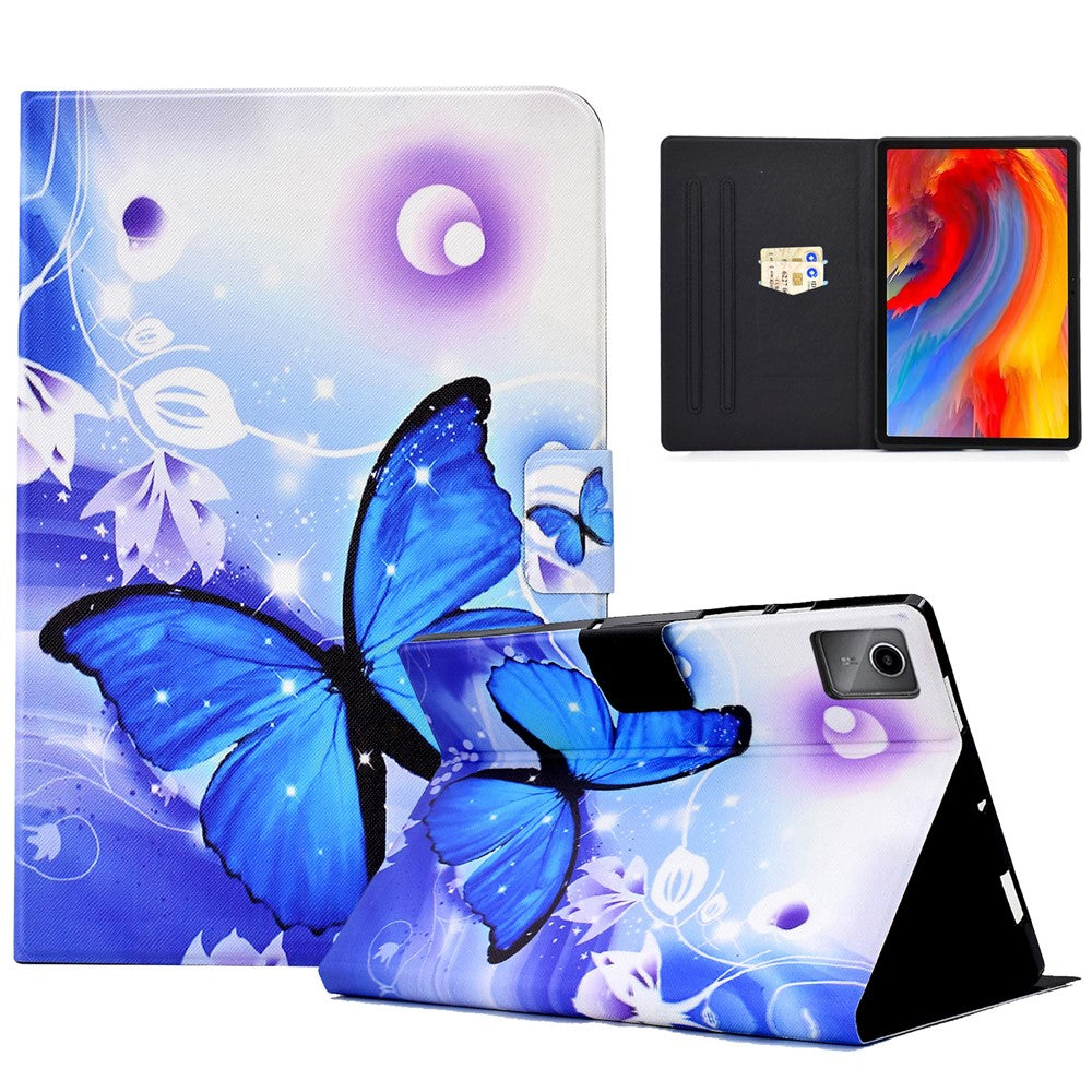 For Lenovo Tab M11 / Xiaoxin Pad 11 2024 Case Card Holder Pattern Leather Tablet Cover - Blue Butterfly