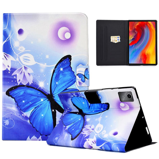 For Lenovo Tab M11 / Xiaoxin Pad 11 2024 Case Card Holder Pattern Leather Tablet Cover - Blue Butterfly