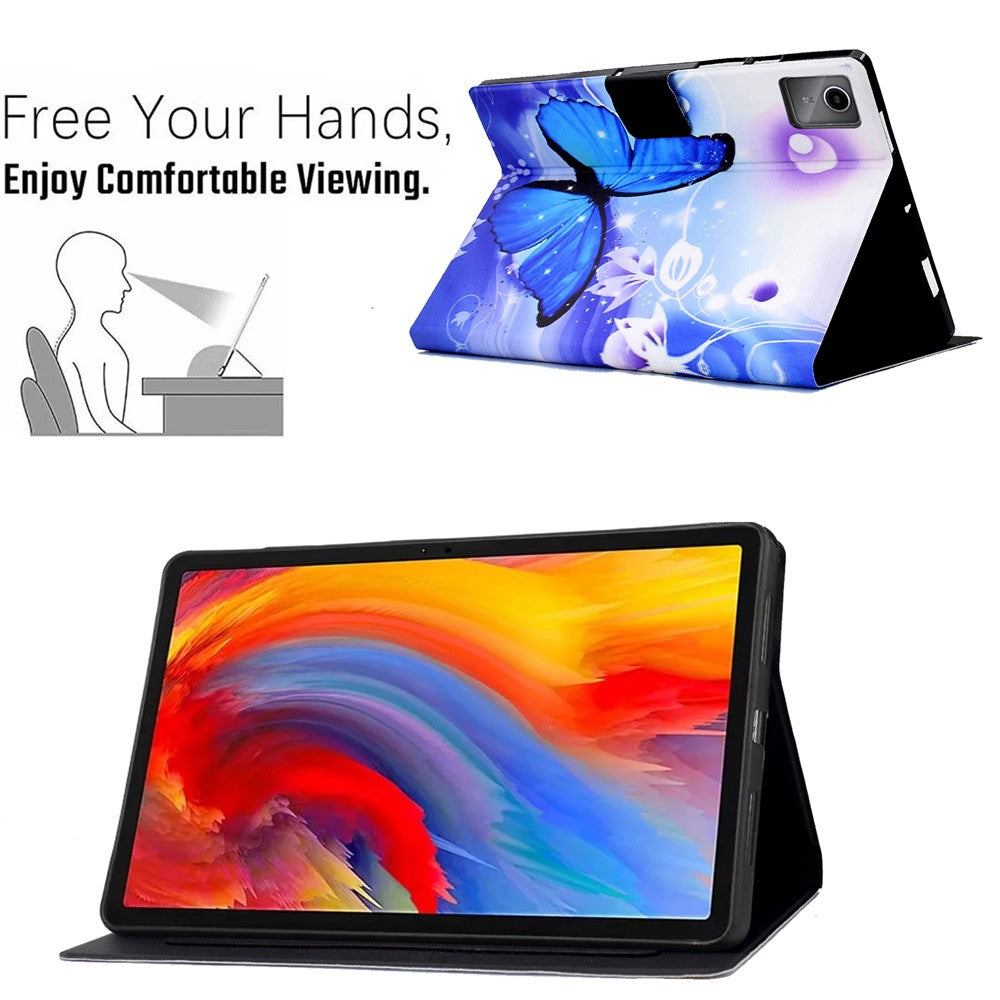 For Lenovo Tab M11 / Xiaoxin Pad 11 2024 Case Card Holder Pattern Leather Tablet Cover - Blue Butterfly