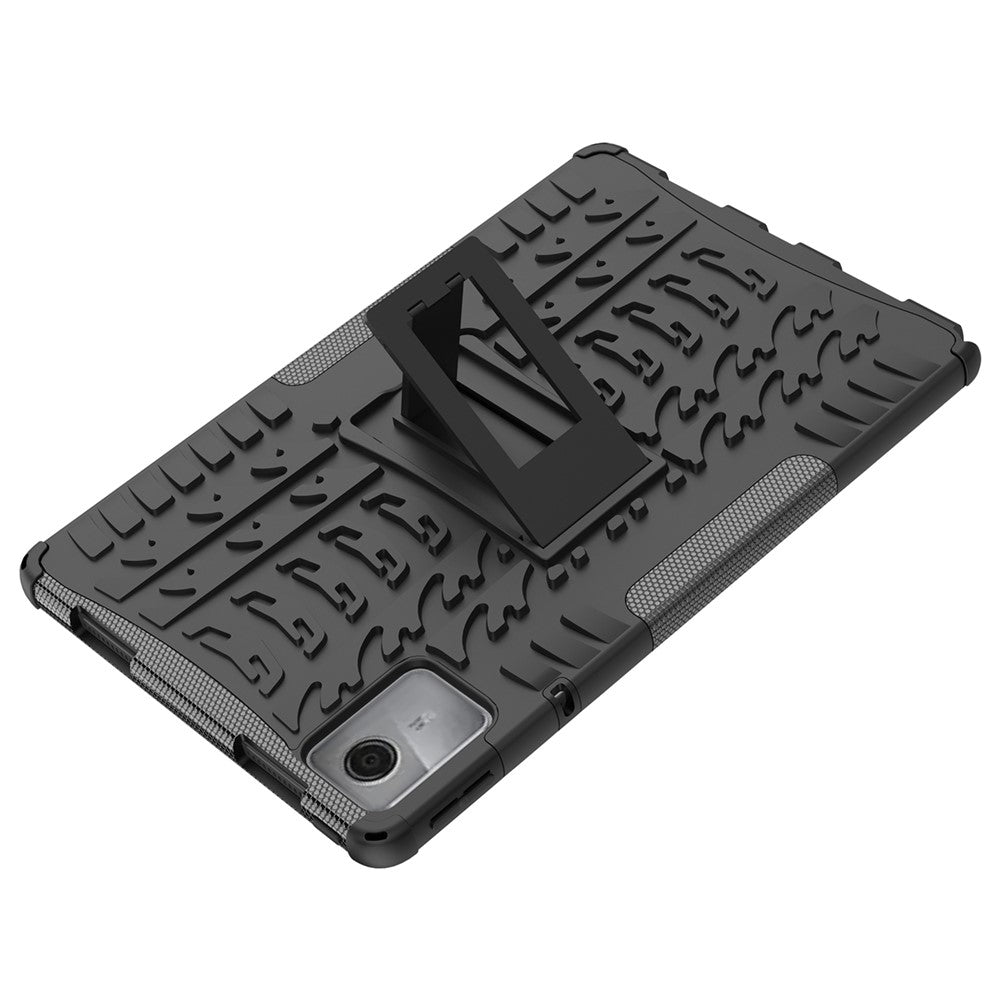 For Lenovo Tab M11 / Xiaoxin Pad 11 2024 Case Tire Texture Shockproof TPU+PC Tablet Cover with Kickstand - Black