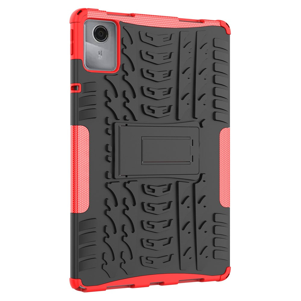 For Lenovo Tab M11 / Xiaoxin Pad 11 2024 Case Tire Texture Shockproof TPU+PC Tablet Cover with Kickstand - Red