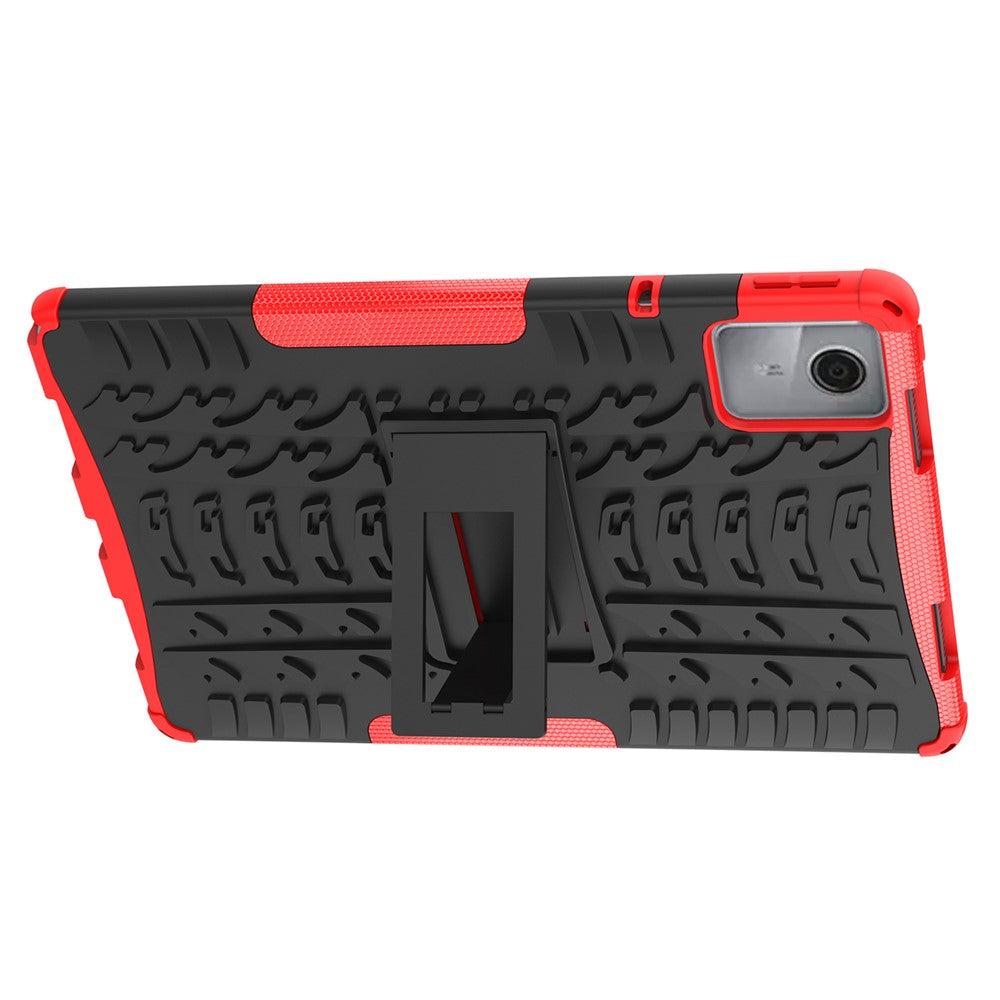 For Lenovo Tab M11 / Xiaoxin Pad 11 2024 Case Tire Texture Shockproof TPU+PC Tablet Cover with Kickstand - Red
