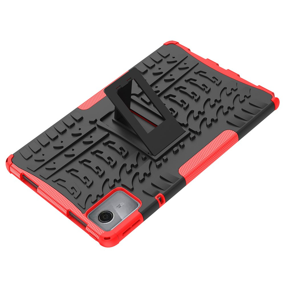 For Lenovo Tab M11 / Xiaoxin Pad 11 2024 Case Tire Texture Shockproof TPU+PC Tablet Cover with Kickstand - Red