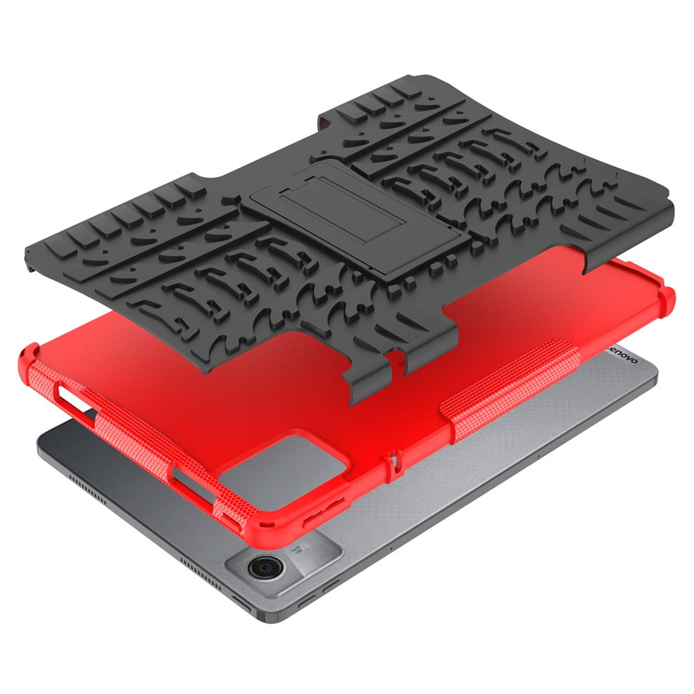 For Lenovo Tab M11 / Xiaoxin Pad 11 2024 Case Tire Texture Shockproof TPU+PC Tablet Cover with Kickstand - Red
