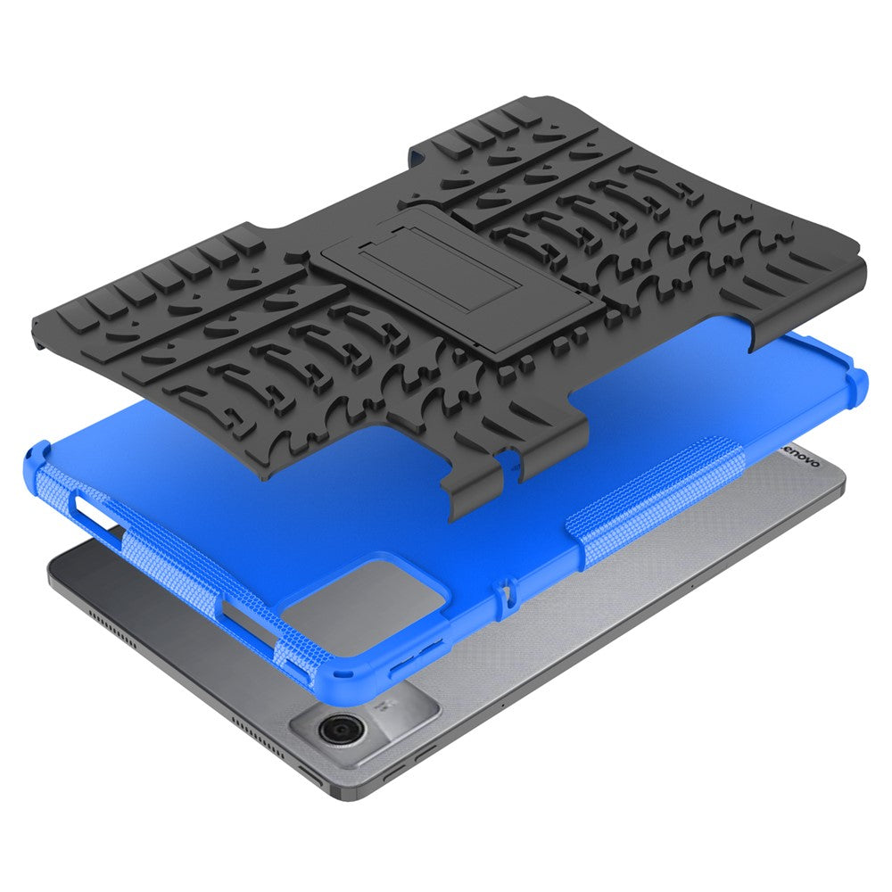 For Lenovo Tab M11 / Xiaoxin Pad 11 2024 Case Tire Texture Shockproof TPU+PC Tablet Cover with Kickstand - Blue