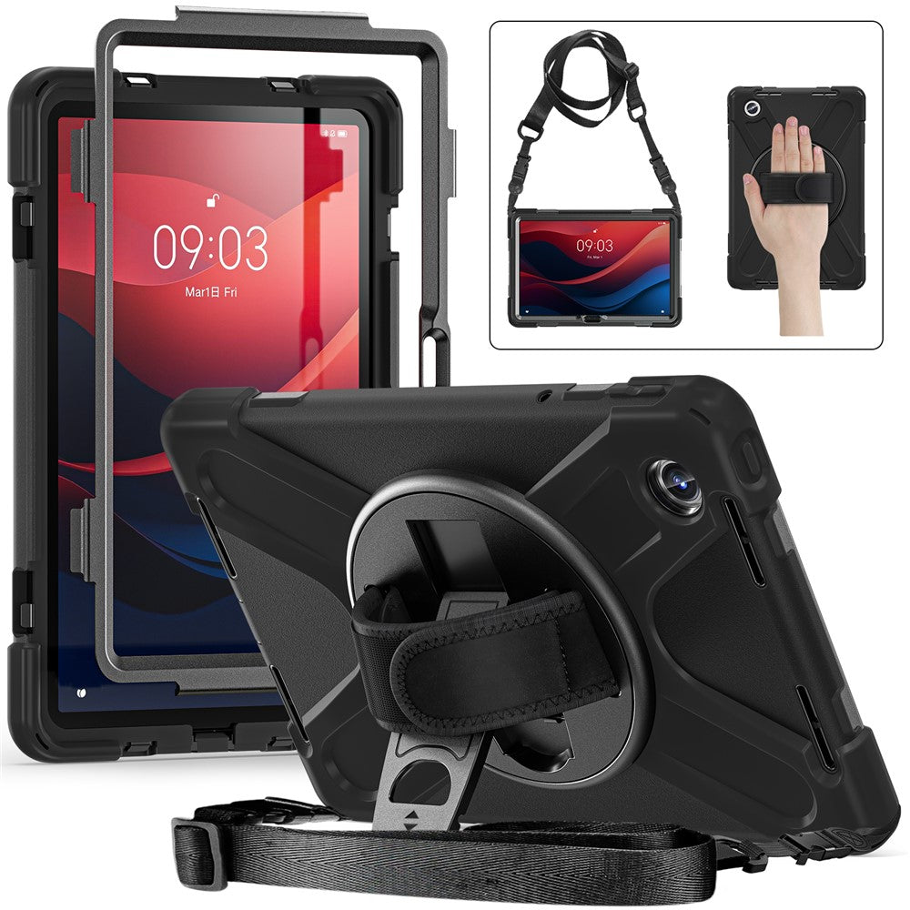 For Lenovo Tab M11 TB-330FU / 331FC / Xiaoxin Pad 11 2024 Case PC+Silicone Tablet Cover with Shoulder Strap - Black