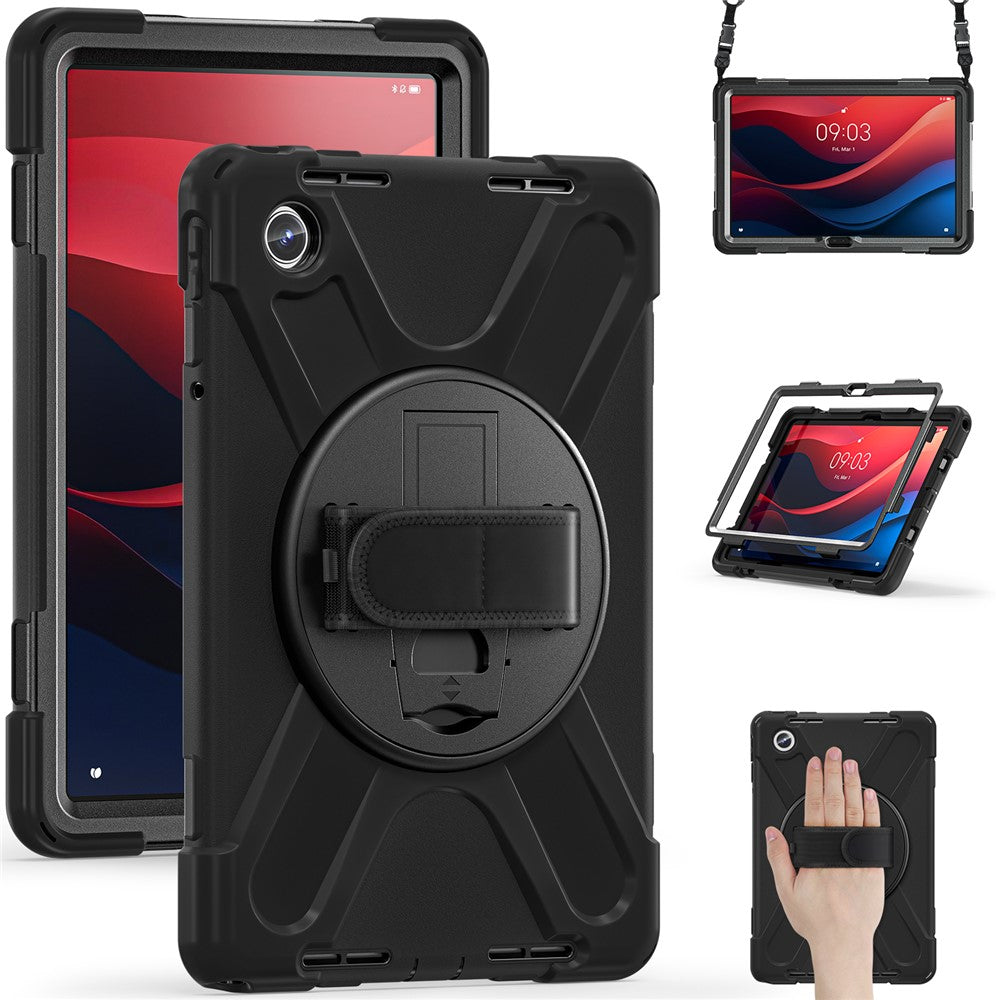 For Lenovo Tab M11 TB-330FU / 331FC / Xiaoxin Pad 11 2024 Case PC+Silicone Tablet Cover with Shoulder Strap - Black