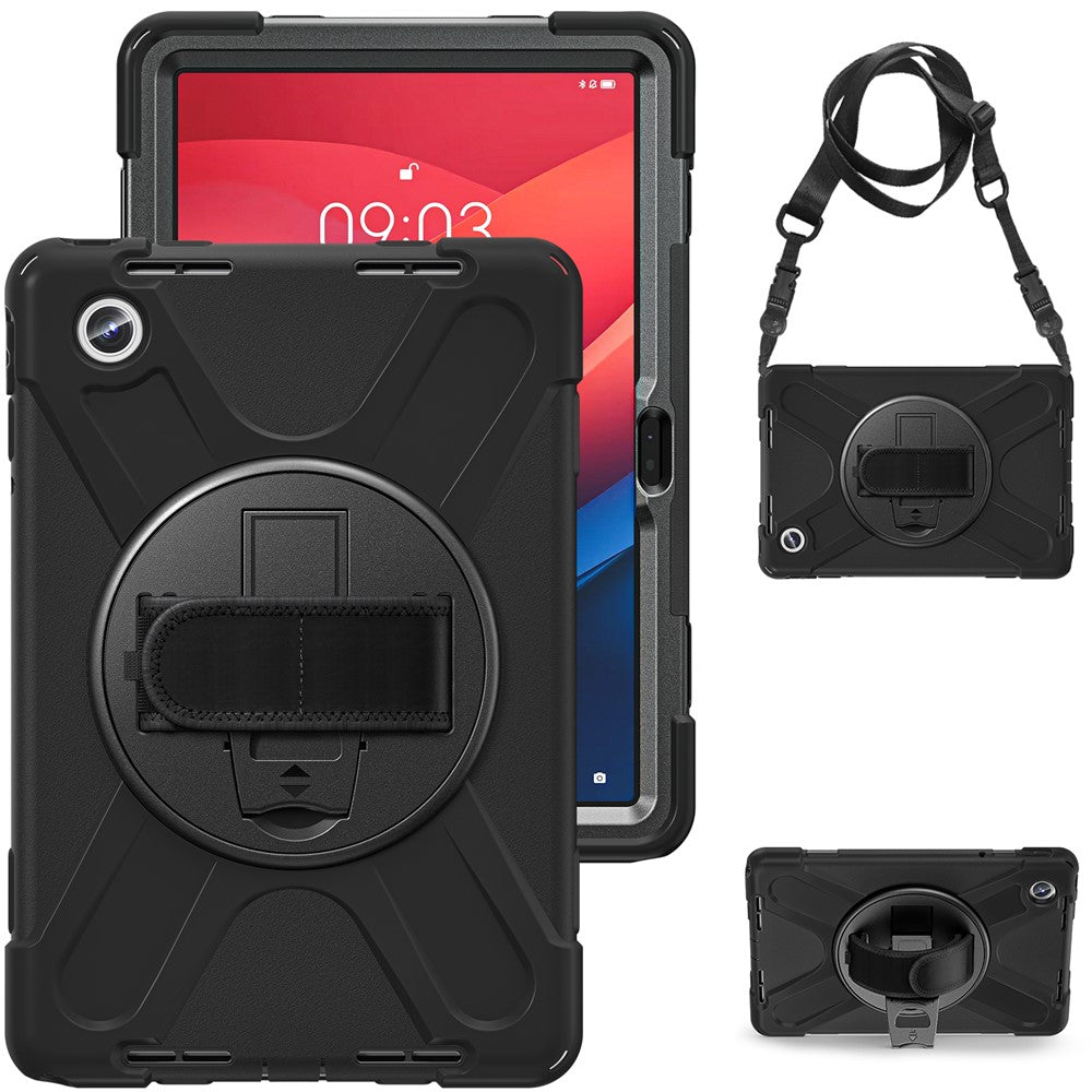 For Lenovo Tab M11 TB-330FU / 331FC / Xiaoxin Pad 11 2024 Case PC+Silicone Tablet Cover with Shoulder Strap - Black