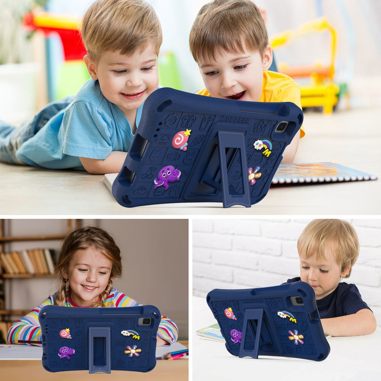 For Samsung Galaxy Tab A9 / Tab A7 Lite 8.7-inch / Tab A 8.0 (2019) Tablet Case Kickstand EVA Cover with Shoulder Strap - Navy Blue