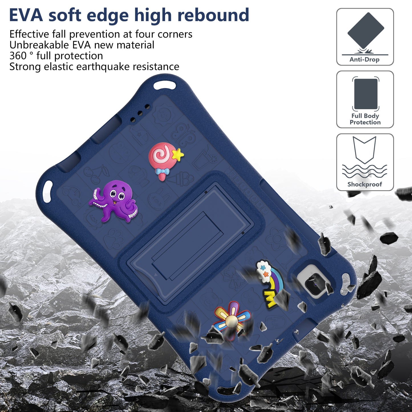 For Samsung Galaxy Tab A9 / Tab A7 Lite 8.7-inch / Tab A 8.0 (2019) Tablet Case Kickstand EVA Cover with Shoulder Strap - Navy Blue