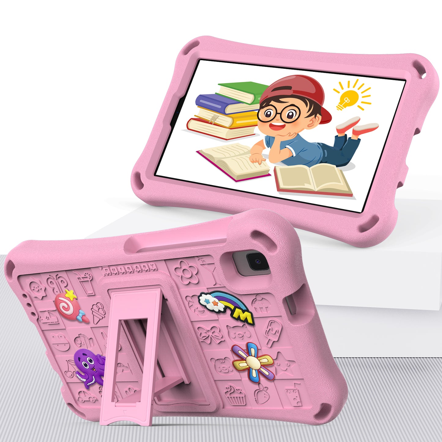 For Samsung Galaxy Tab A9 / Tab A7 Lite 8.7-inch / Tab A 8.0 (2019) Tablet Case Kickstand EVA Cover with Shoulder Strap - Pink
