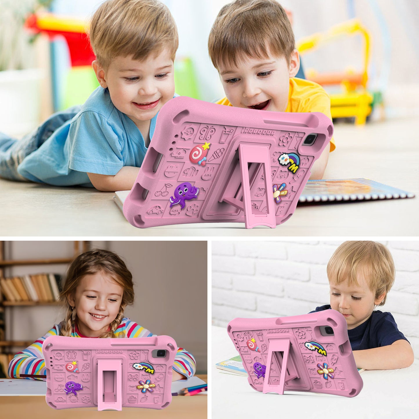 For Samsung Galaxy Tab A9 / Tab A7 Lite 8.7-inch / Tab A 8.0 (2019) Tablet Case Kickstand EVA Cover with Shoulder Strap - Pink