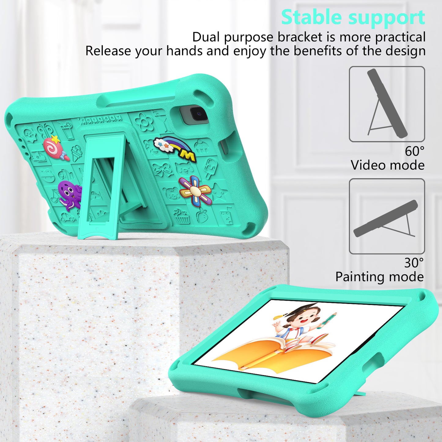 For Samsung Galaxy Tab A9 / Tab A7 Lite 8.7-inch / Tab A 8.0 (2019) Tablet Case Kickstand EVA Cover with Shoulder Strap - Mint Green