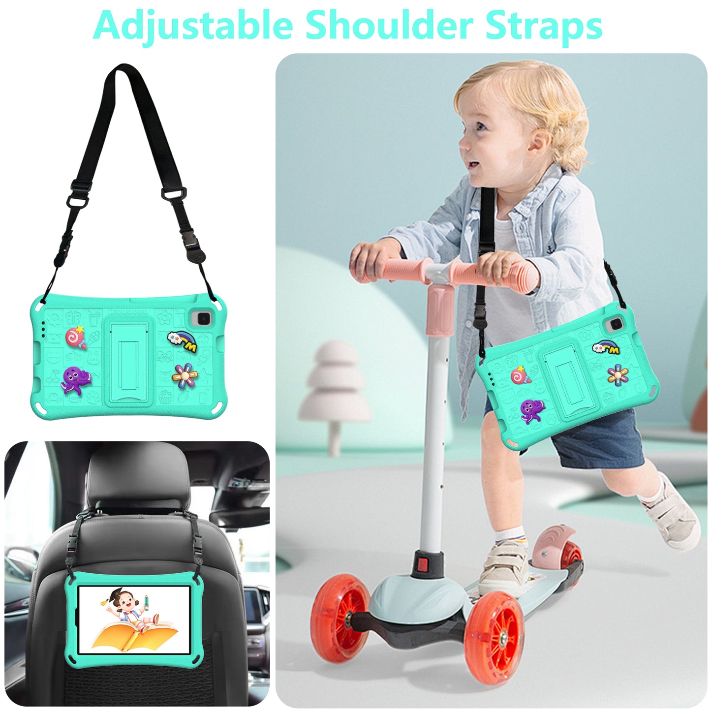 For Samsung Galaxy Tab A9 / Tab A7 Lite 8.7-inch / Tab A 8.0 (2019) Tablet Case Kickstand EVA Cover with Shoulder Strap - Mint Green