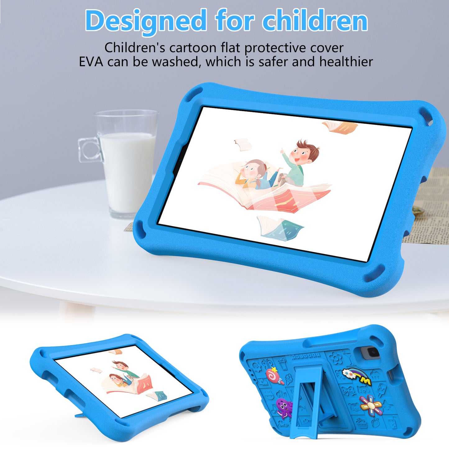 For Samsung Galaxy Tab A9 / Tab A7 Lite 8.7-inch / Tab A 8.0 (2019) Tablet Case Kickstand EVA Cover with Shoulder Strap - Sky Blue