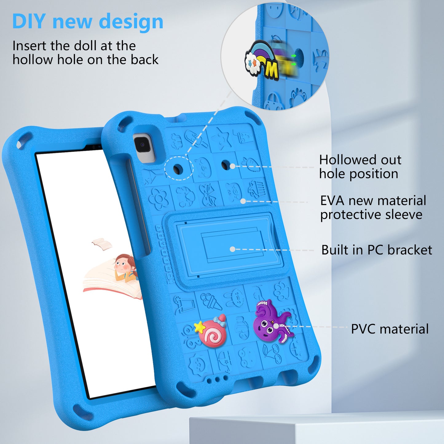 For Samsung Galaxy Tab A9 / Tab A7 Lite 8.7-inch / Tab A 8.0 (2019) Tablet Case Kickstand EVA Cover with Shoulder Strap - Sky Blue