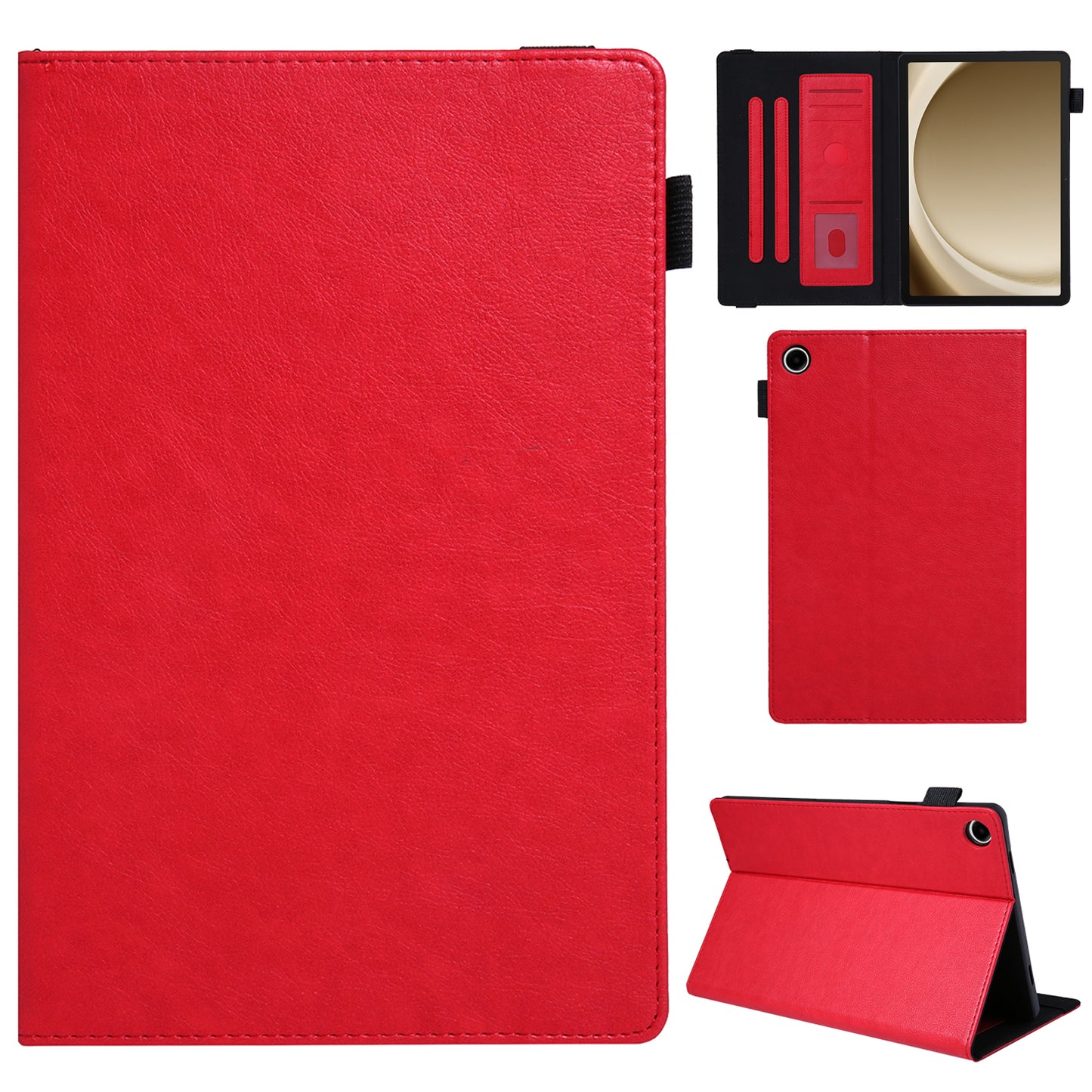 For Samsung Galaxy Tab A9+ X210 Case Card Slots PU Leather Flip Stand Tablet Cover - Red