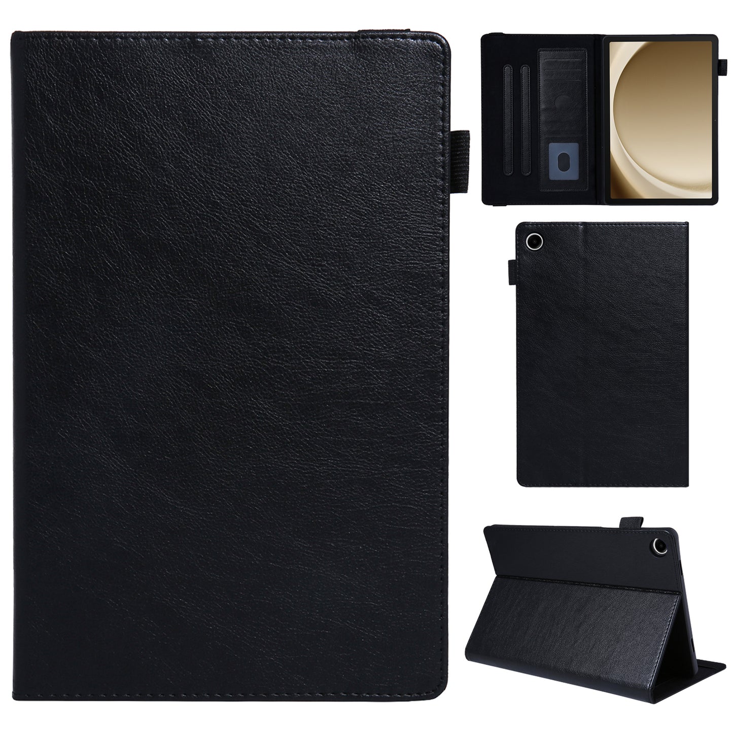 For Samsung Galaxy Tab A9+ X210 Case Card Slots PU Leather Flip Stand Tablet Cover - Black
