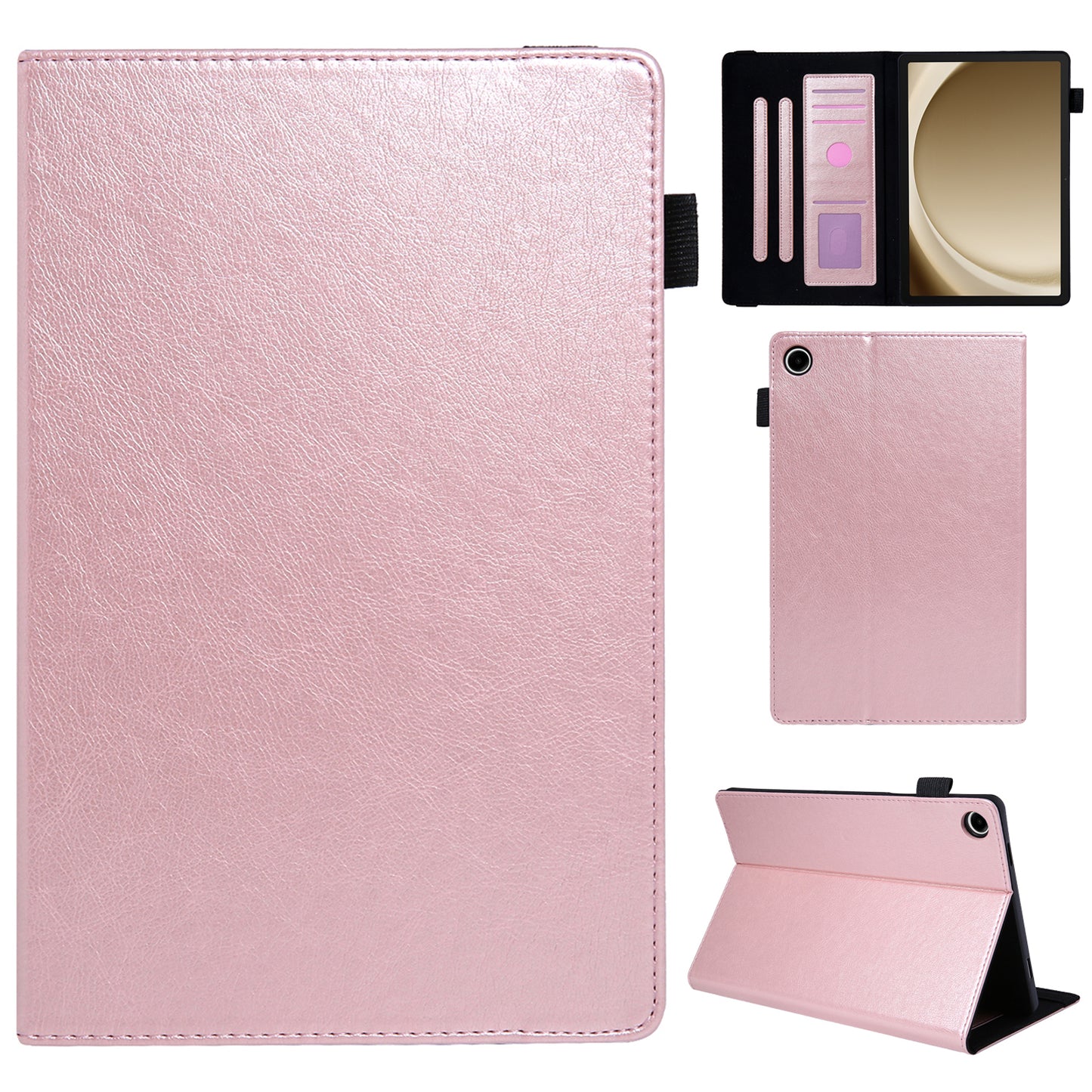For Samsung Galaxy Tab A9+ X210 Case Card Slots PU Leather Flip Stand Tablet Cover - Rose Gold