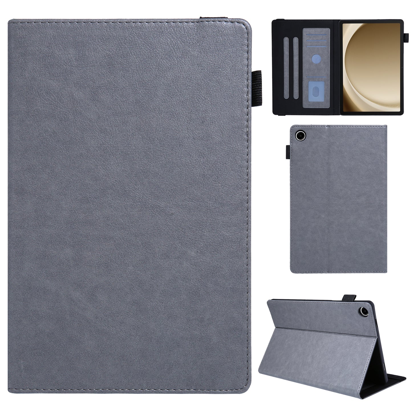 For Samsung Galaxy Tab A9 X110 Tablet Case Card Slots Protective Leather Flip Cover - Grey