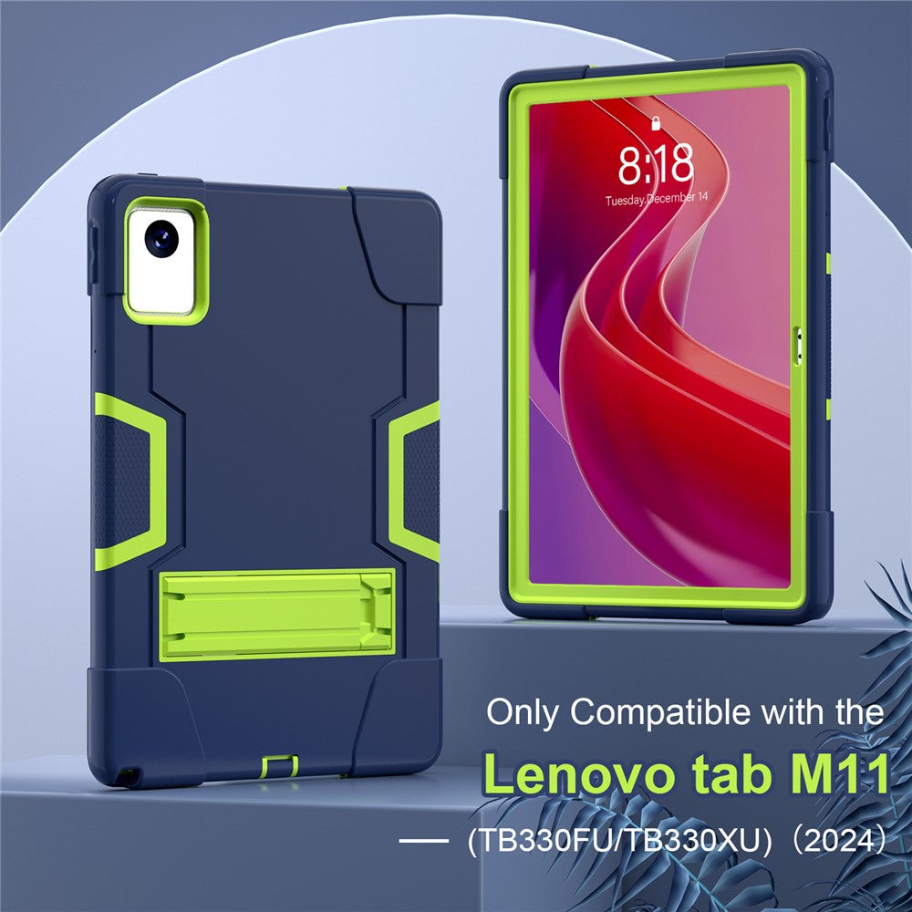 For Lenovo Tab M11 TB330FU / TB330XU / Xiaoxin Pad 11 2024 Case Robot Style Silicone + PC Kickstand Tablet Cover - Navy Blue / Yellow Green