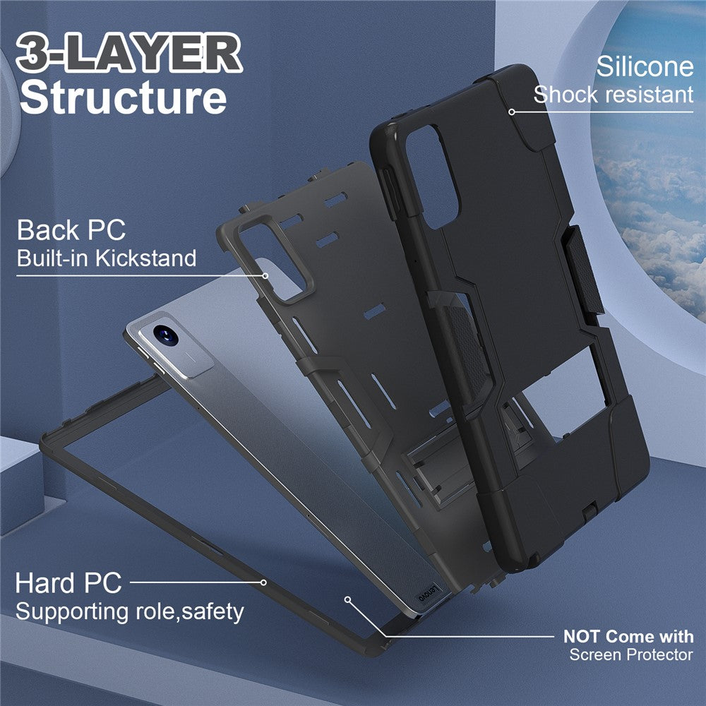 For Lenovo Tab M11 TB330FU / TB330XU / Xiaoxin Pad 11 2024 Case Robot Style Silicone + PC Kickstand Tablet Cover - Black