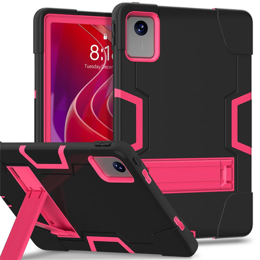 For Lenovo Tab M11 TB330FU / TB330XU / Xiaoxin Pad 11 2024 Case Robot Style Silicone + PC Kickstand Tablet Cover - Black / Rose Red