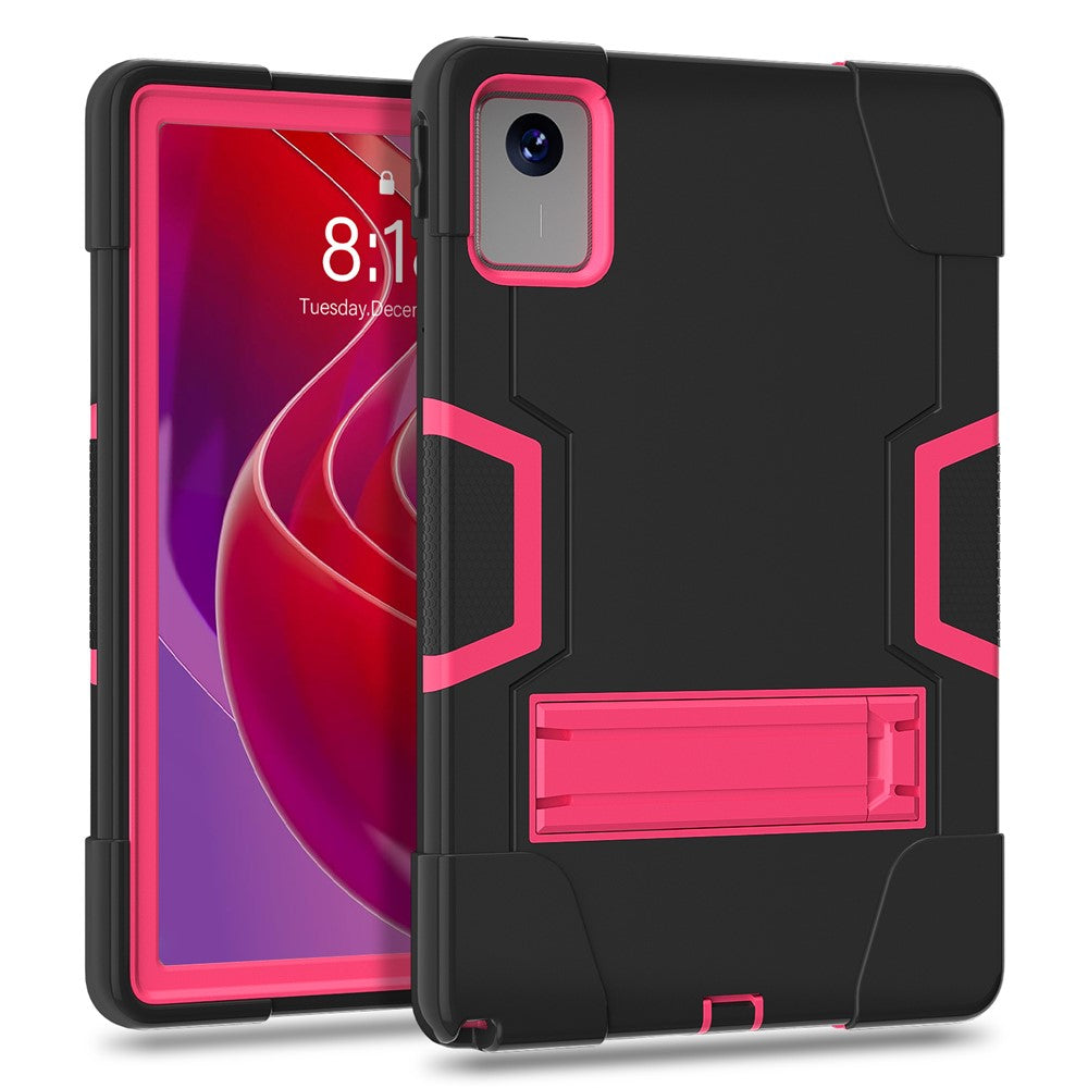 For Lenovo Tab M11 TB330FU / TB330XU / Xiaoxin Pad 11 2024 Case Robot Style Silicone + PC Kickstand Tablet Cover - Black / Rose Red