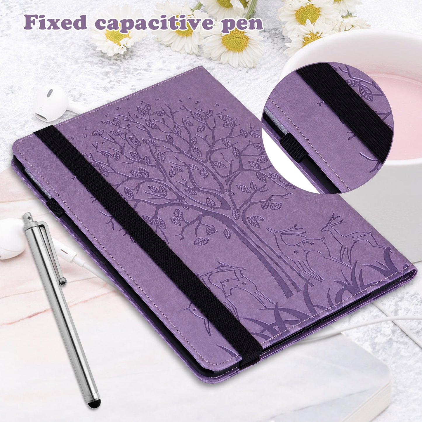 For Honor Pad X9 Case PU Leather Tree Deer Pattern Folding Stand Tablet Cover - Purple