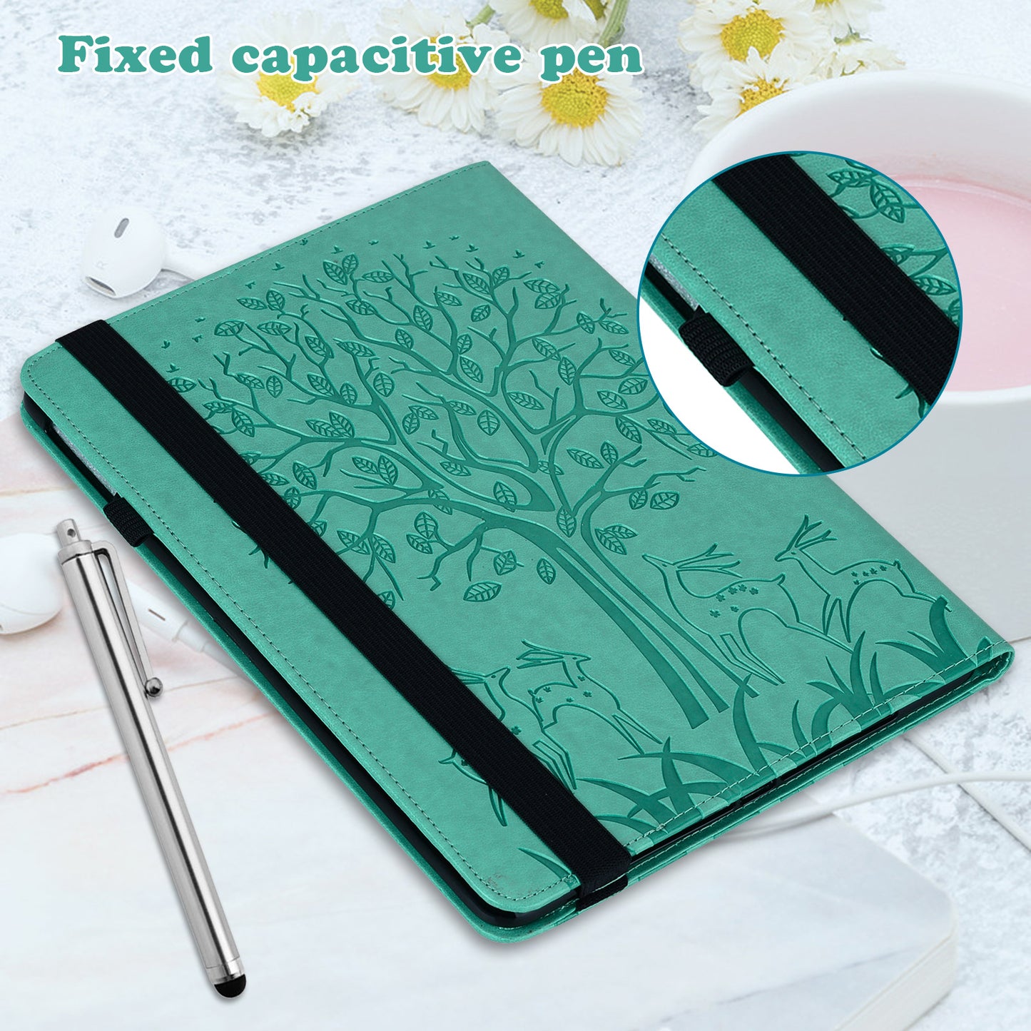 For Honor Pad X9 Case PU Leather Tree Deer Pattern Folding Stand Tablet Cover - Green