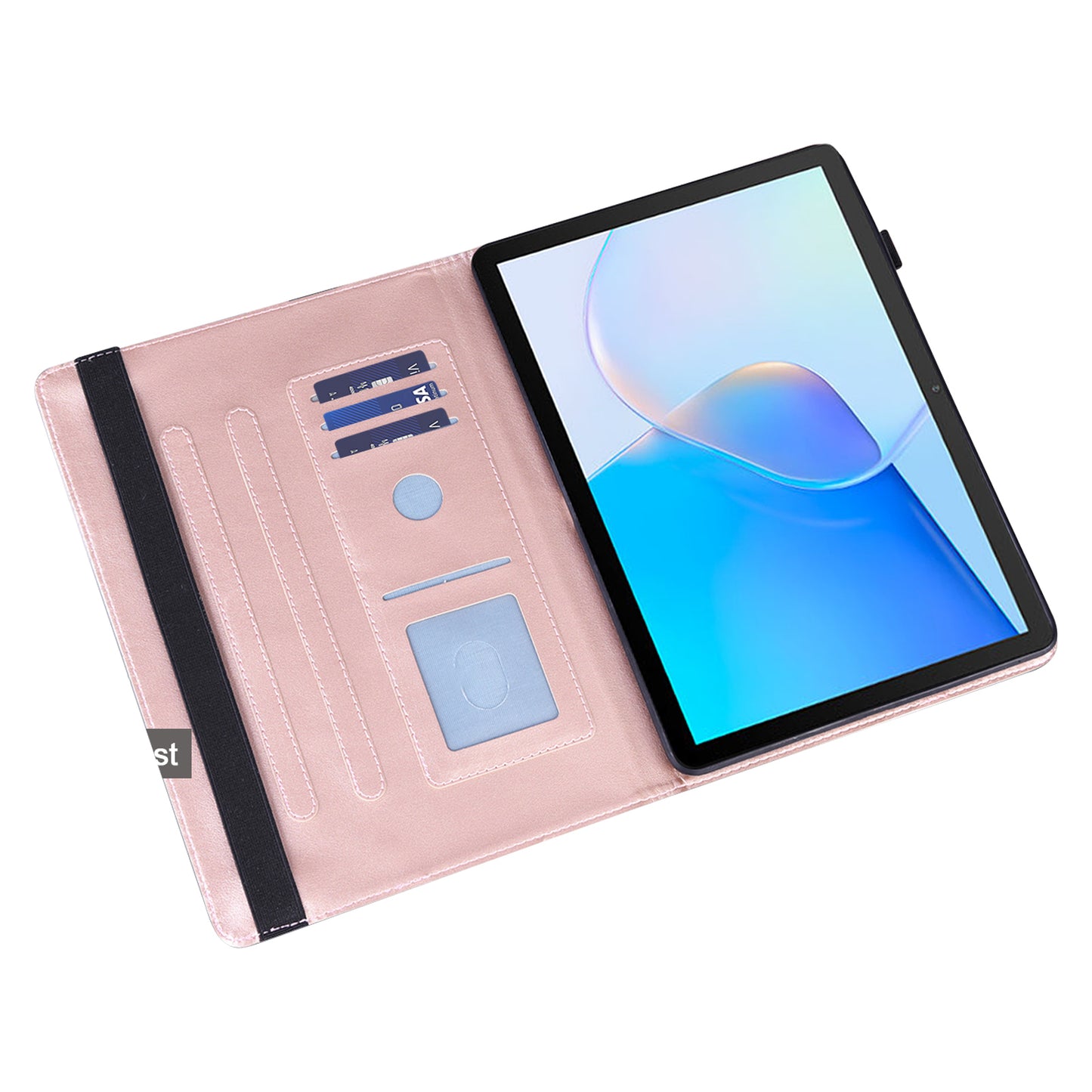 For Honor Pad X9 Case Flower Pattern PU Leather Folio Stand Tablet Cover with Card Slots - Rose Gold