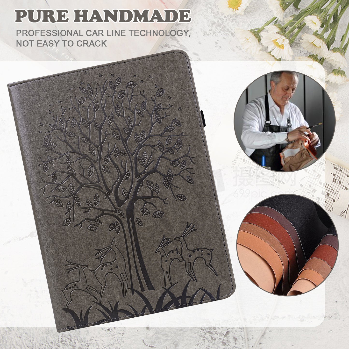 For Honor Pad 8 Case PU Leather Tree Deer Pattern Tablet Cover with Card Slots - Grey