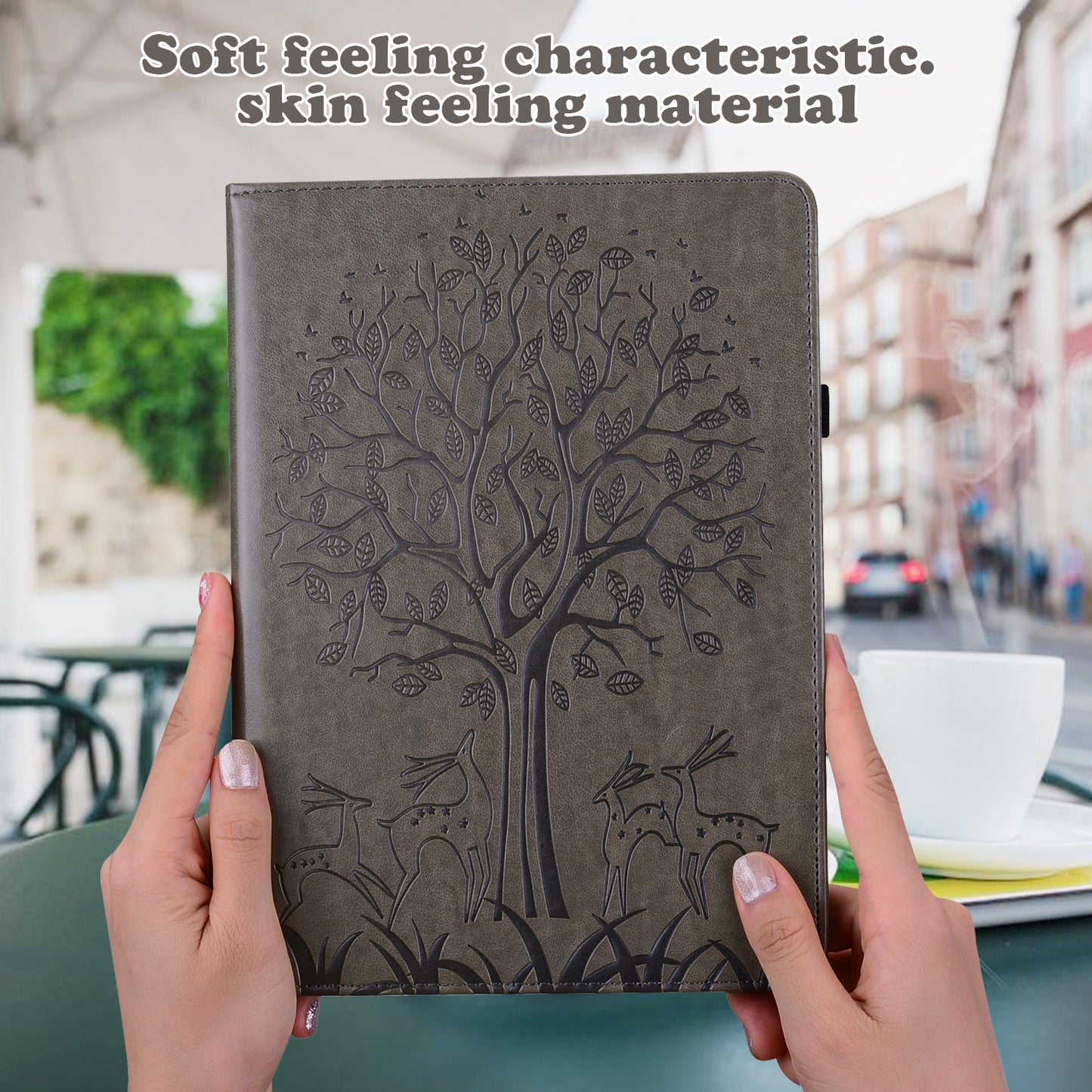For Honor Pad 8 Case PU Leather Tree Deer Pattern Tablet Cover with Card Slots - Grey