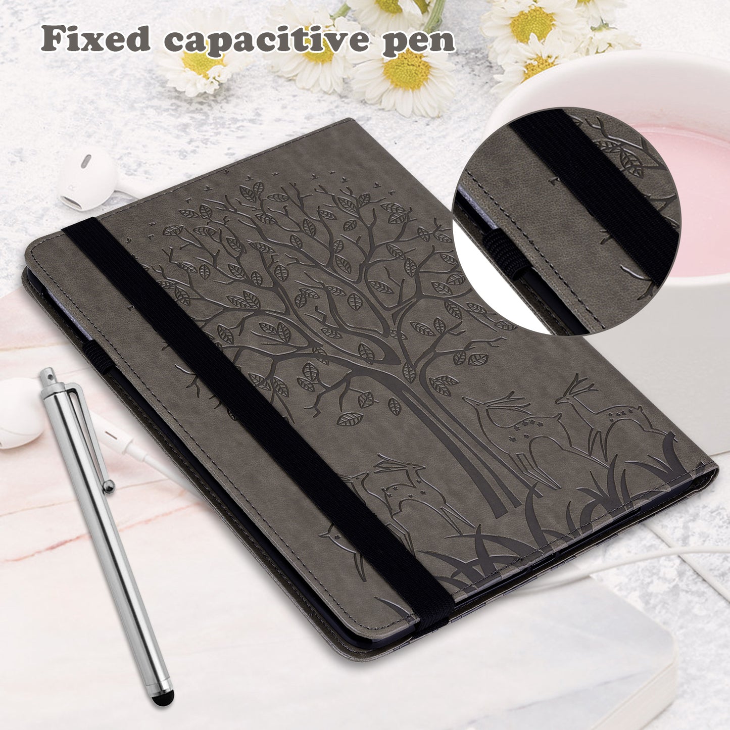 For Honor Pad 8 Case PU Leather Tree Deer Pattern Tablet Cover with Card Slots - Grey