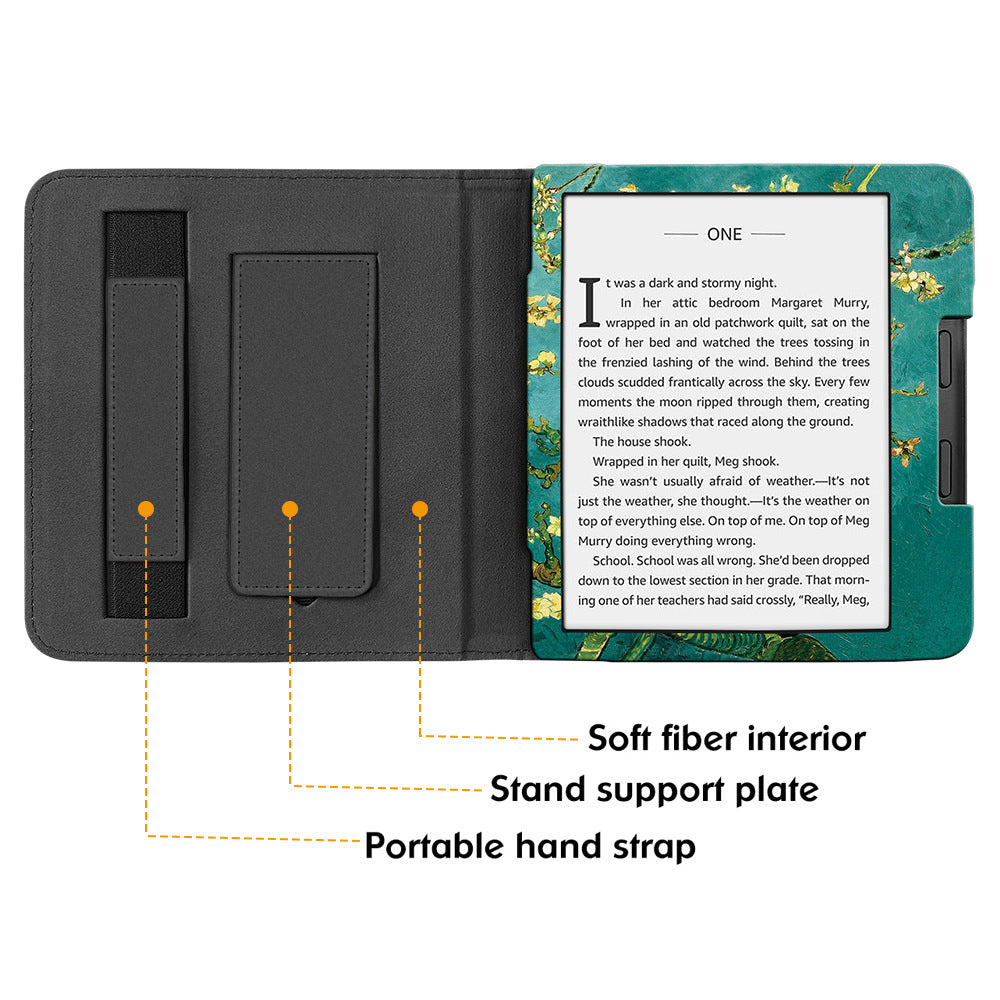 For Kobo Libra 2 N418 Kickstand Case Pattern Printing PU Leather E-Reader Cover - Plum Blossom