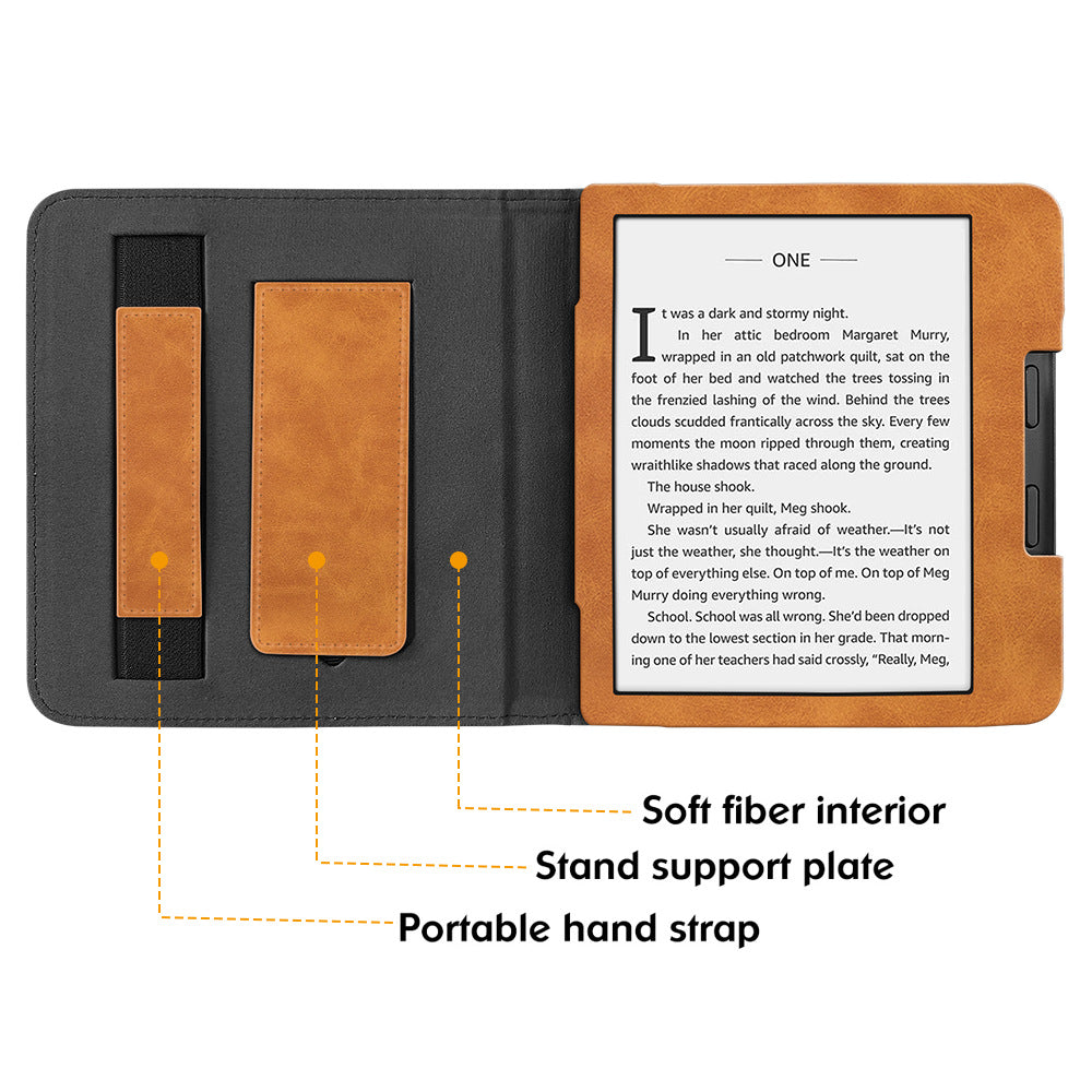 For Kobo Libra 2 N418 Tablet Case Auto Wake / Sleep PU Leather E-Reader Cover with Hand Strap, Kickstand - Brown