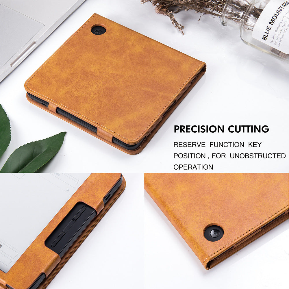 For Kobo Libra 2 N418 Tablet Case Auto Wake / Sleep PU Leather E-Reader Cover with Hand Strap, Kickstand - Brown