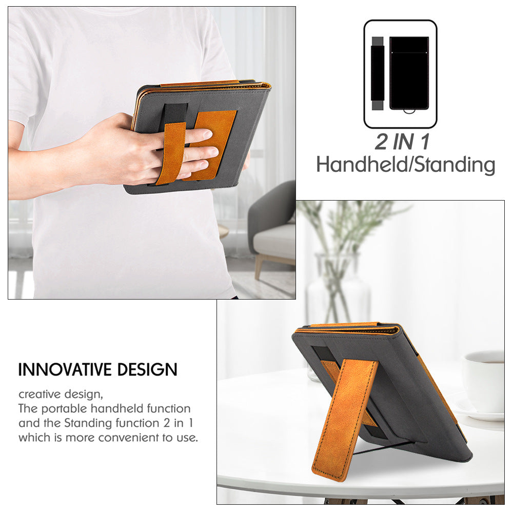For Kobo Libra 2 N418 Tablet Case Auto Wake / Sleep PU Leather E-Reader Cover with Hand Strap, Kickstand - Brown