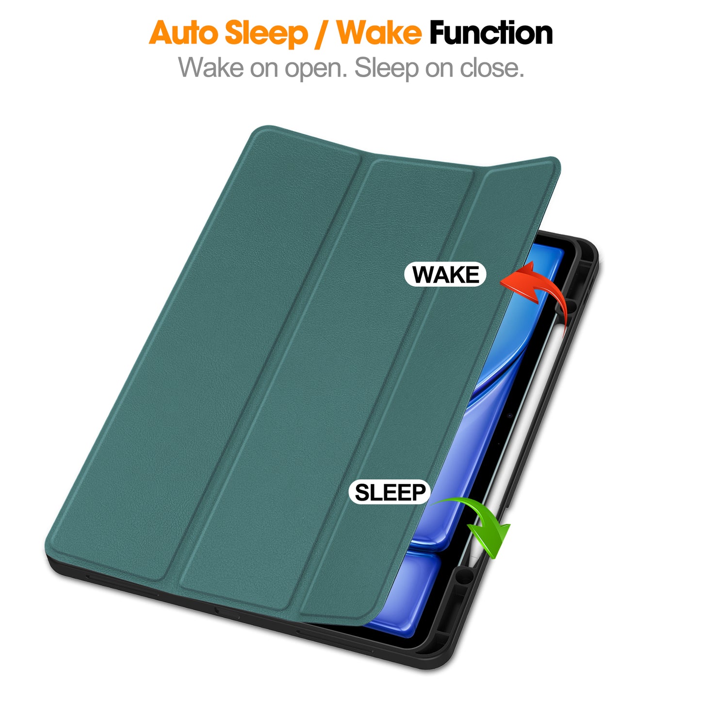 For iPad Air 13 (2024) Leather Case Tri-fold Stand Tablet Cover with Pen Slot - Blackish Green
