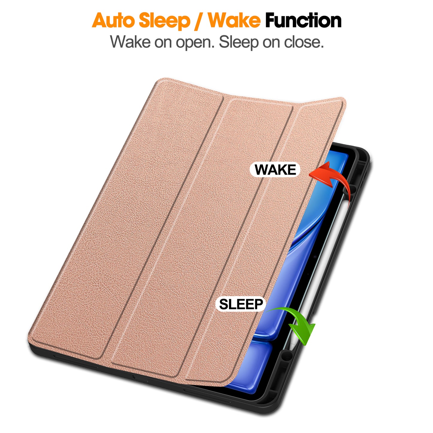 For iPad Air 13 (2024) Leather Case Tri-fold Stand Tablet Cover with Pen Slot - Rose Gold