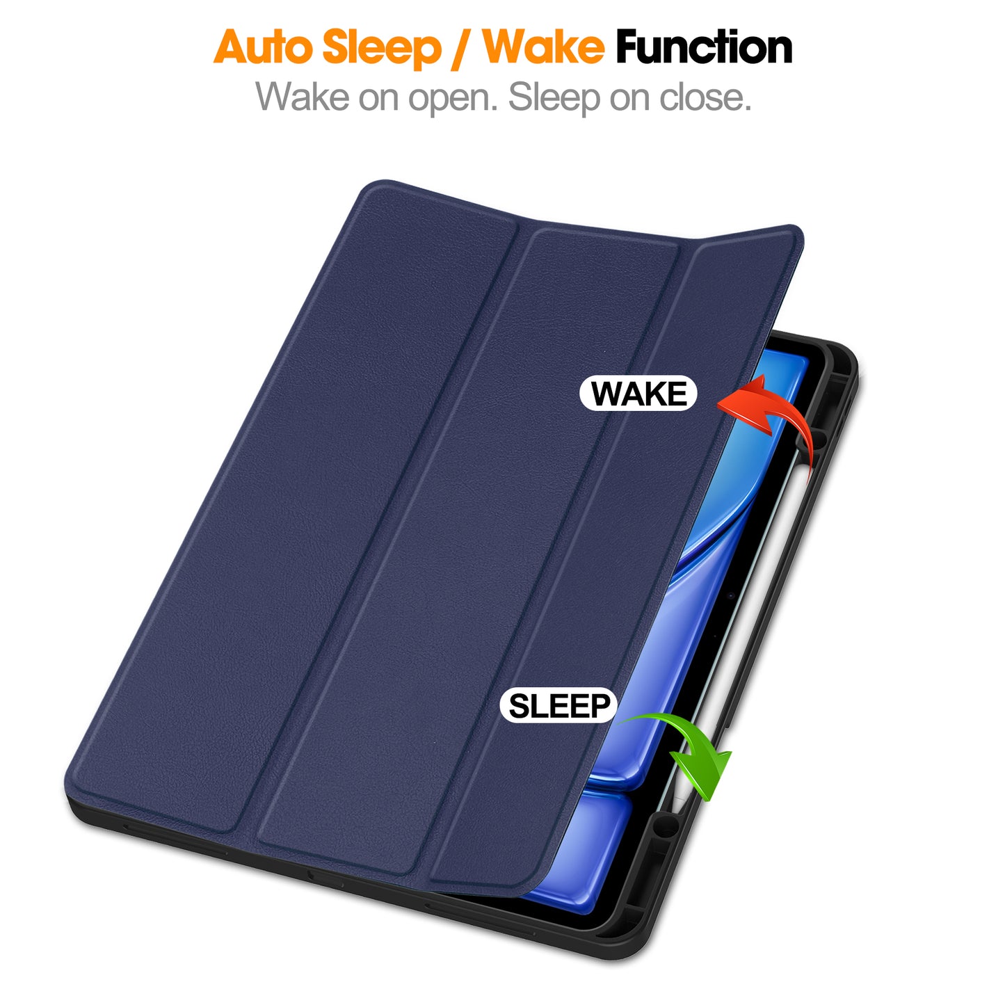 For iPad Air 13 (2024) Leather Case Tri-fold Stand Tablet Cover with Pen Slot - Blue