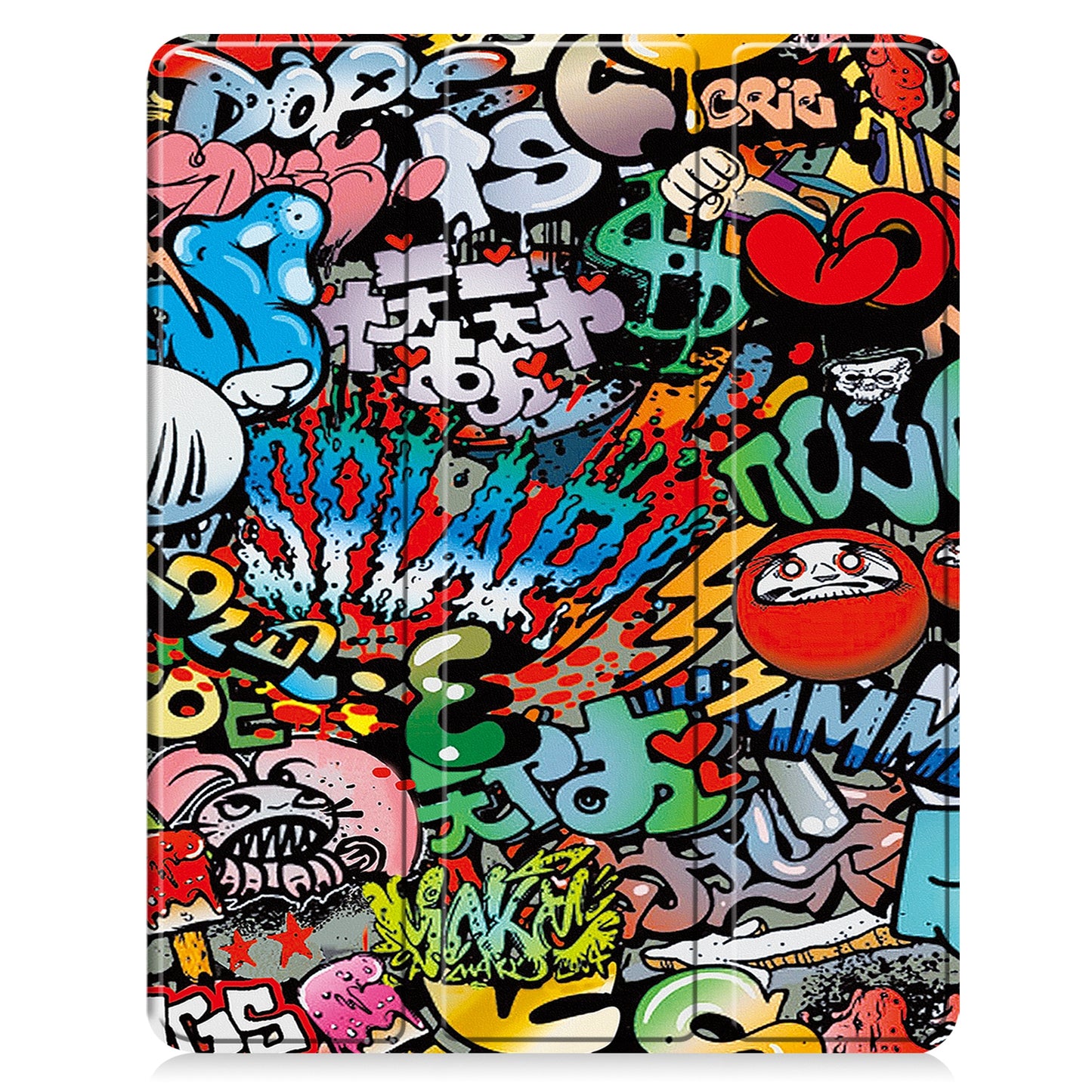 For iPad Air 13 (2024) Case Pattern Printing Tri-fold Stand Leather Cover with Pen Slot - Graffiti
