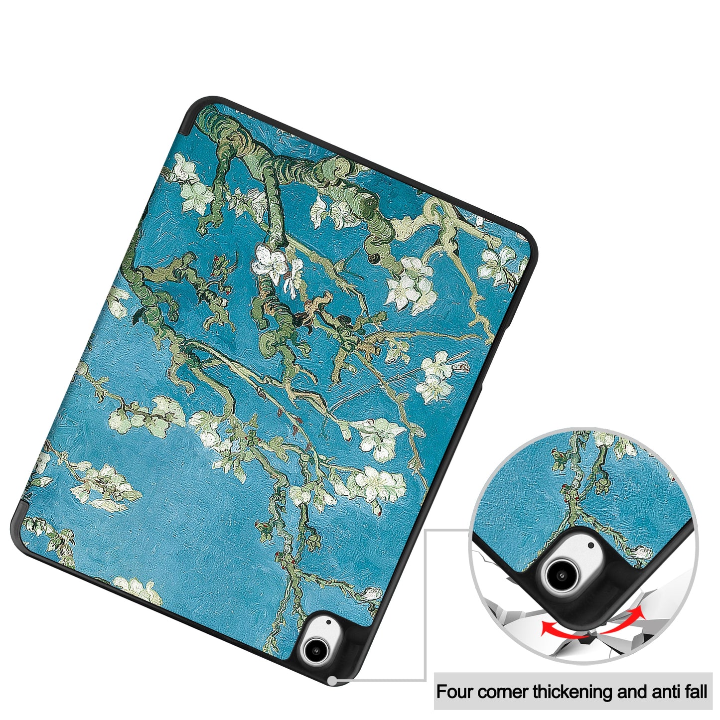 For iPad Air 13 (2024) Case Pattern Printing Tri-fold Stand Leather Cover with Pen Slot - Apricot Blossom