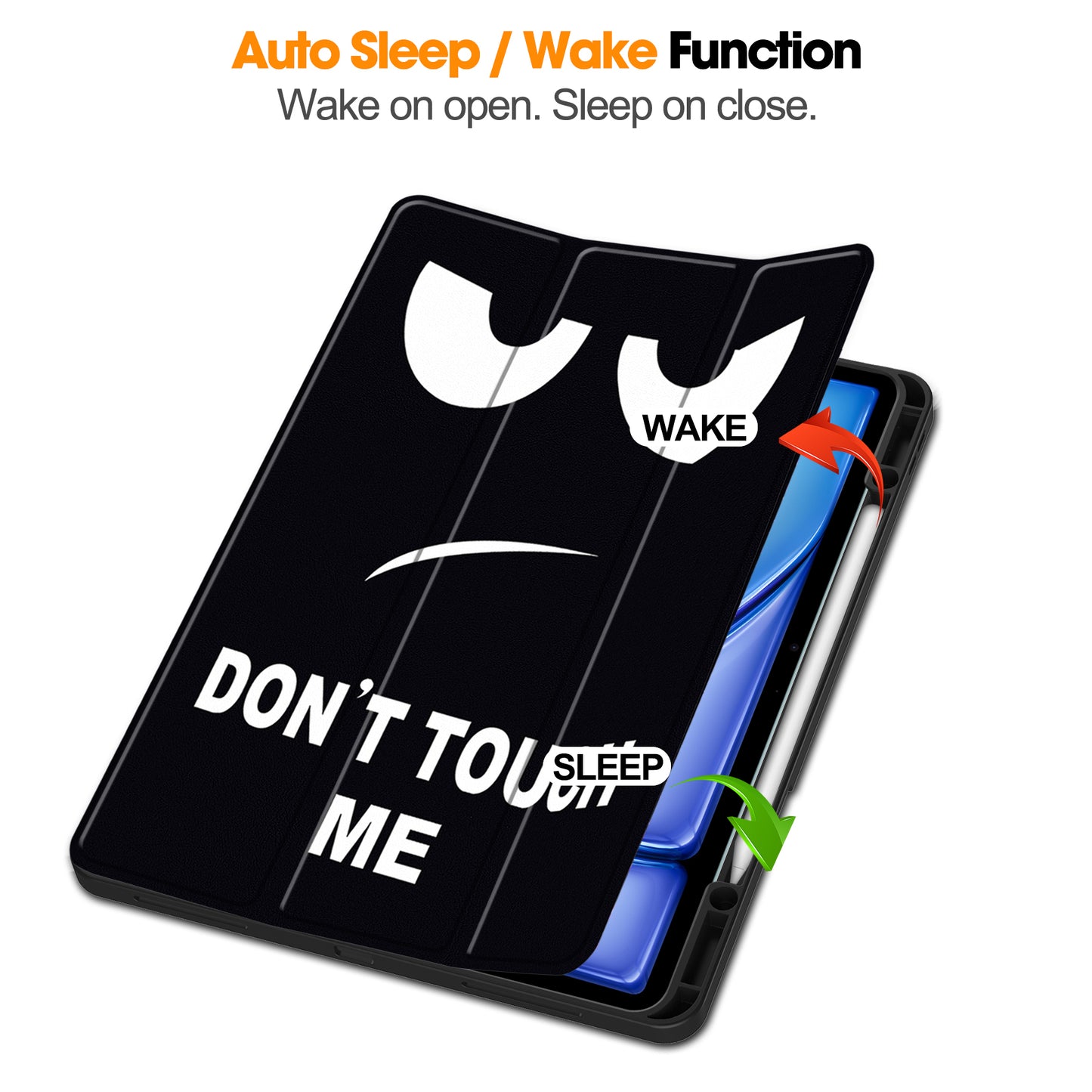 For iPad Air 13 (2024) Case Pattern Printing Tri-fold Stand Leather Cover with Pen Slot - Don&#39;t Touch Me